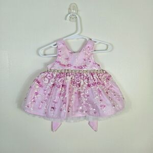 American Princess Baby Girls Pink White Floral Embroidered Tulle Party Dress 6Mo